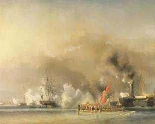 Kung Louis-Philippe (1830-48) eskorterar drottning Victoria (1819-1901) ombord på den kungliga jakten 